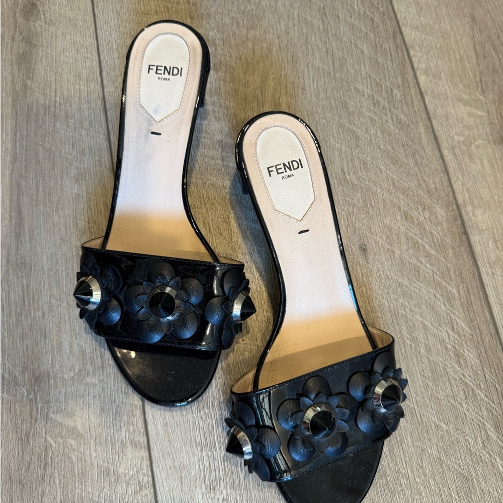 Fendi Black Floral Embellished Sandals